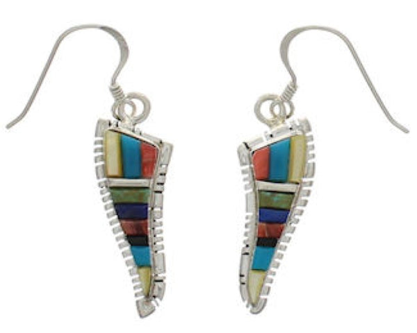 Multicolor Inlay Southwest Silver Hook Dangle Earrings FX31063